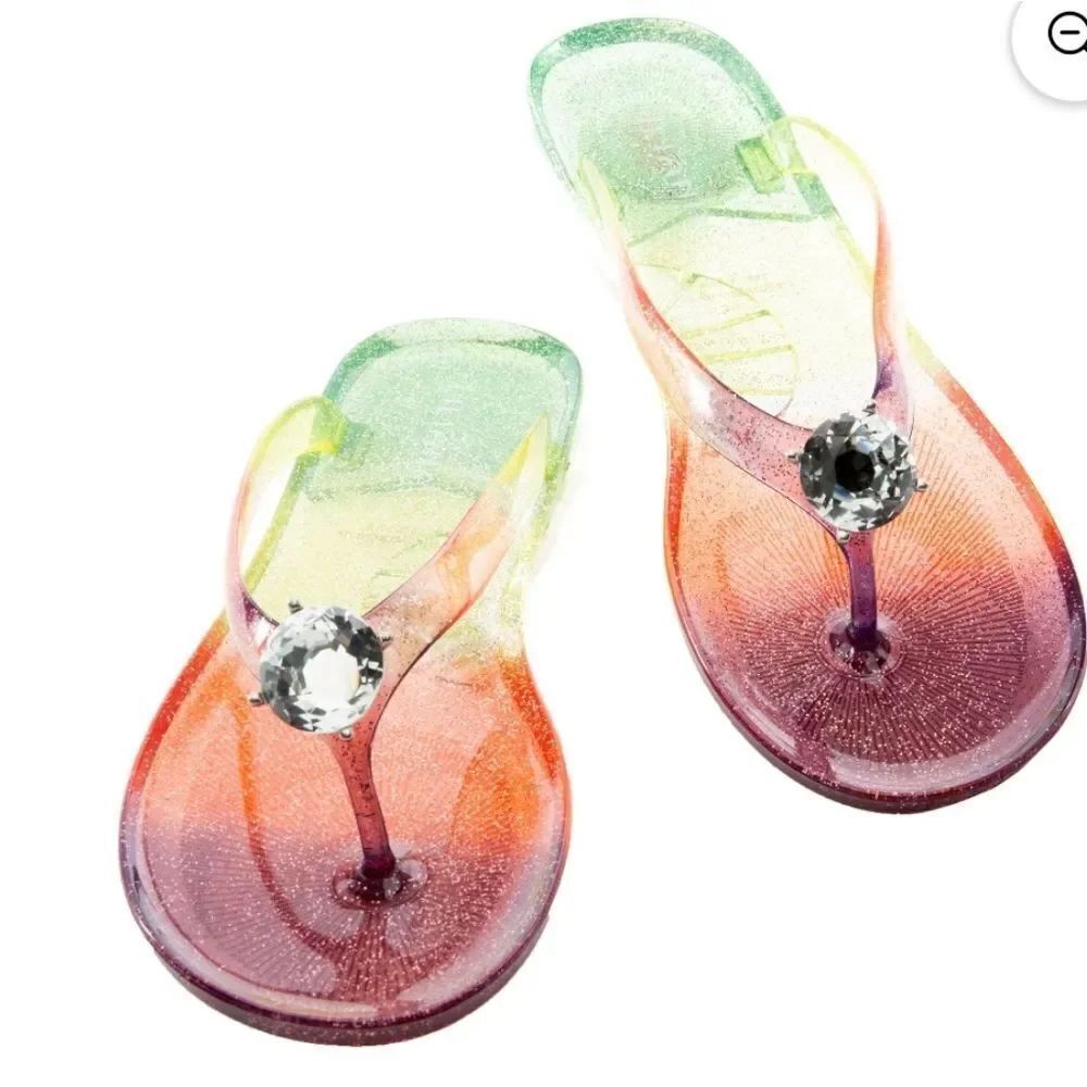 BRAND NEW JELLI-WEEBOO MULTICOLOR CHUNKY DIAMOND FLIP FLOPS THONG SANDAL